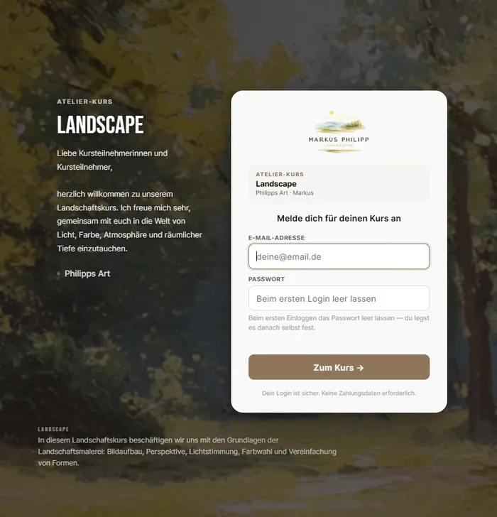 TiNTLY atelier login with logo and brand color